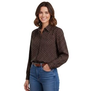 Evan Picone Vintage 100% Silk Brown Red 80s Oversized Blouse Size 6